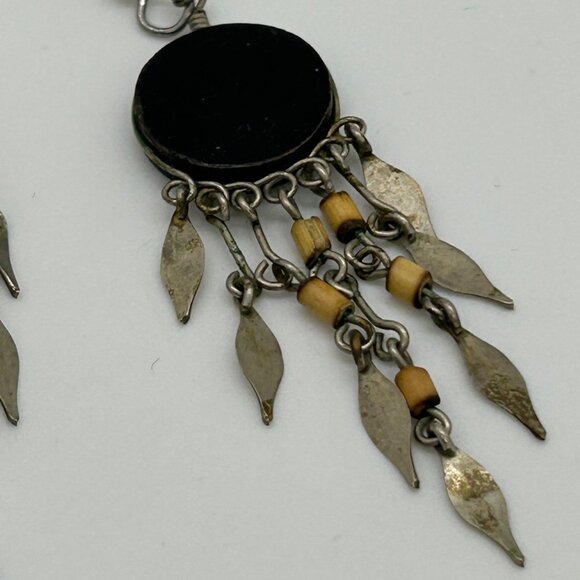 Vintage Southwestern Dangle Earrings Hand Painted Tribal Boho Geometric Fringe - Picture 10 of 13